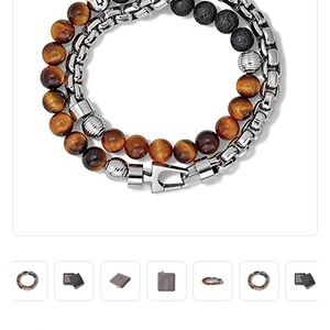 Bulova men’s classic double wrap box chain & beaded bracelet w/tuning fork clasp